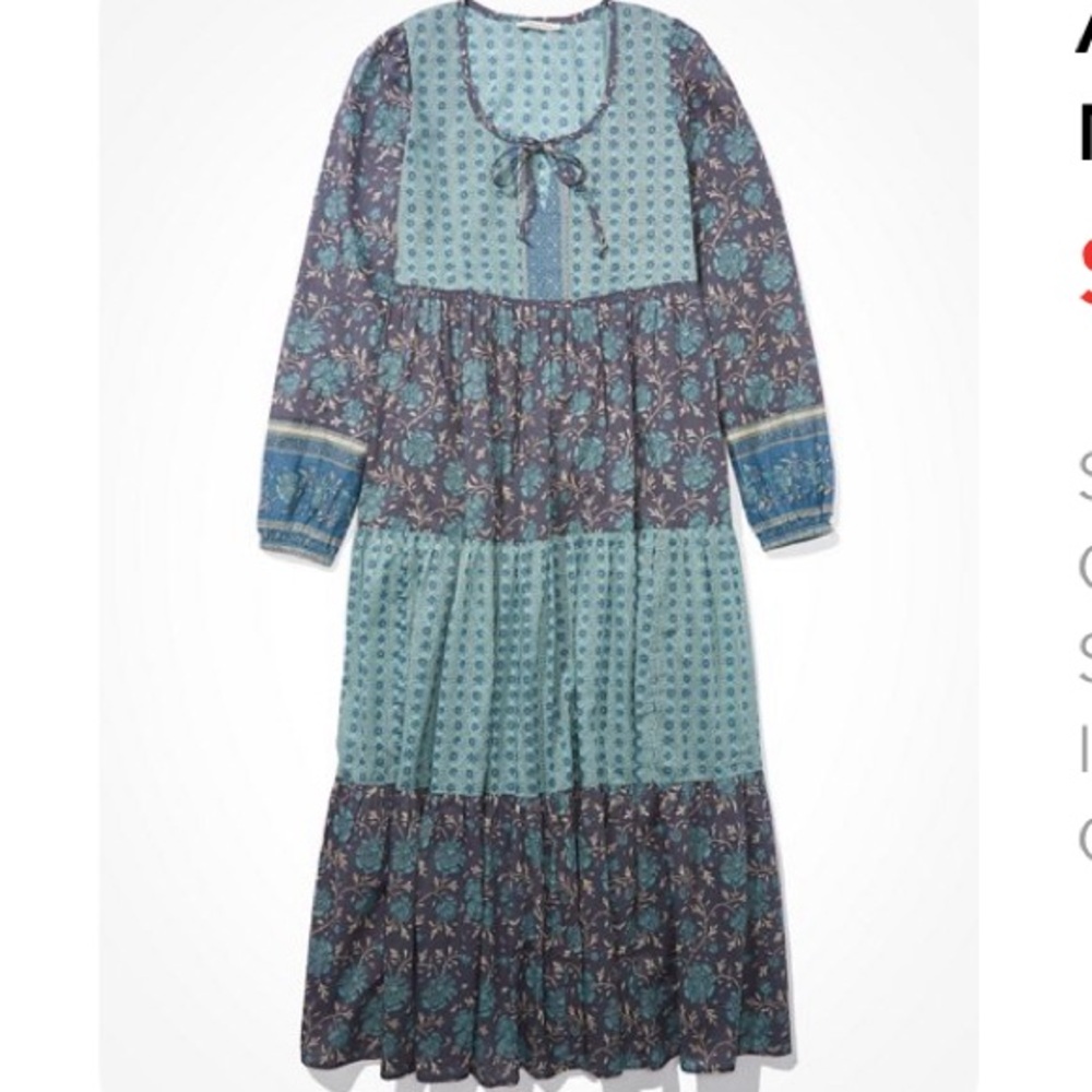 AE Mixed Print Long Sleeve Midi Dress